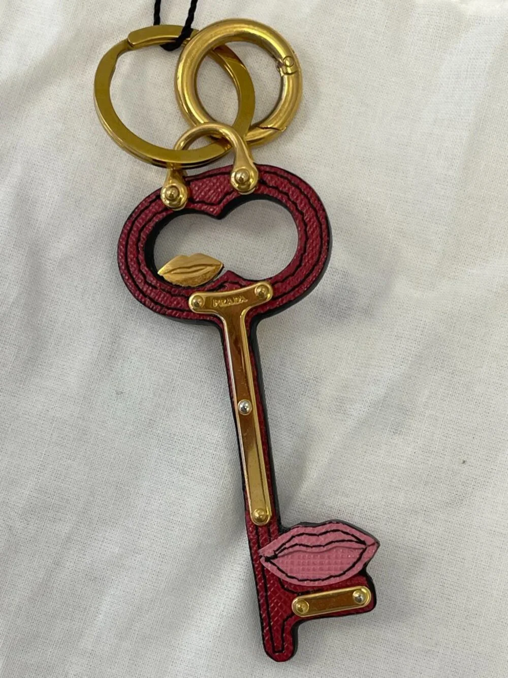Prada Red Key & Pink Lip Leather Key Ring - Preowned